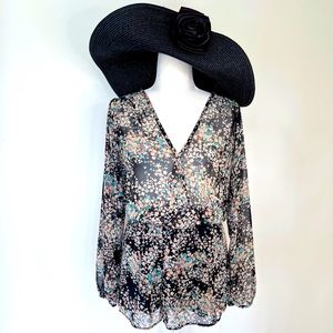 CLEARING OUT! Necessary Clothing Black Sheer Floral Short Jumpsuit